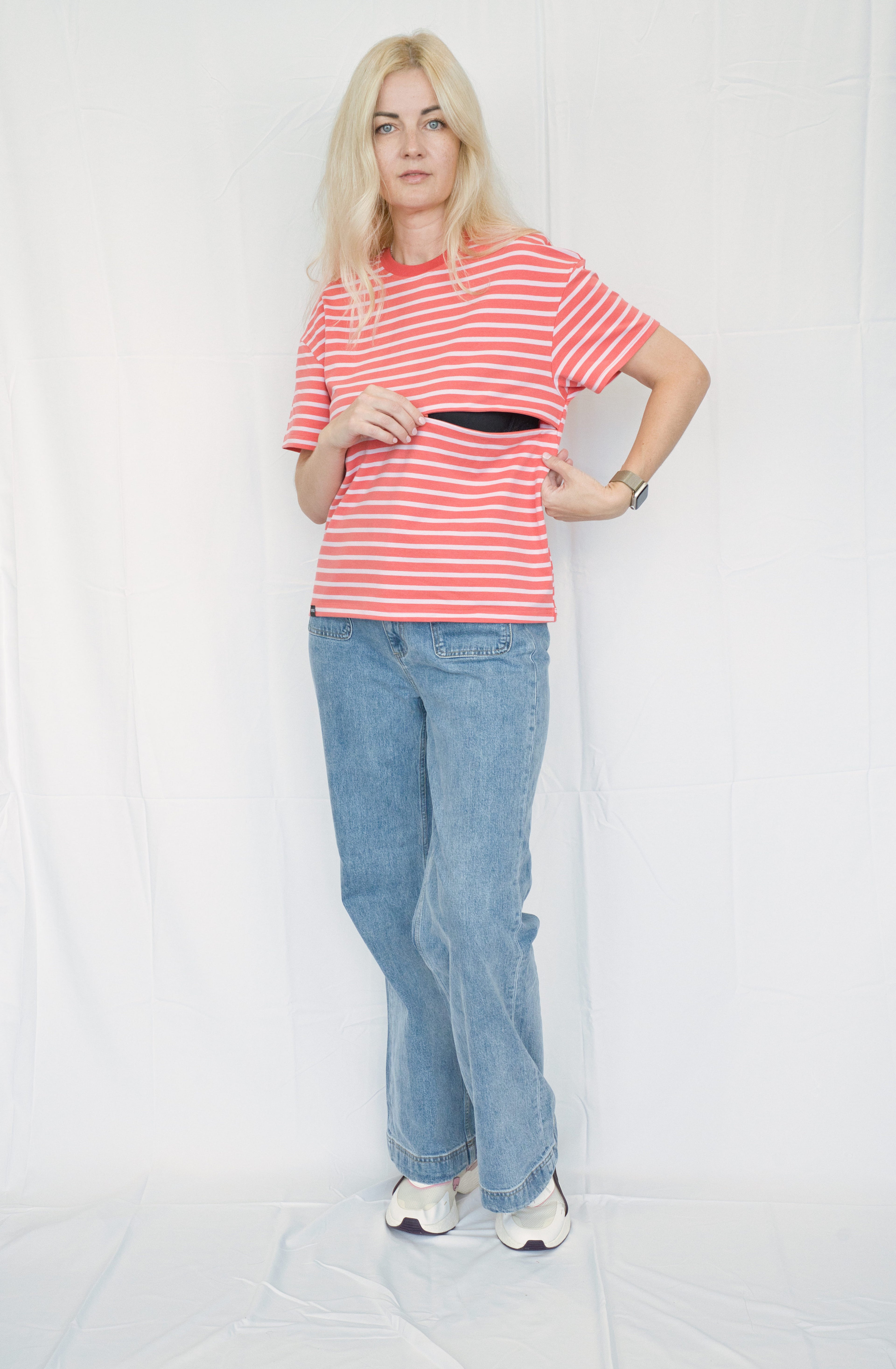 Red & Purple Striped Breastfeeding Tee with Hidden Zip