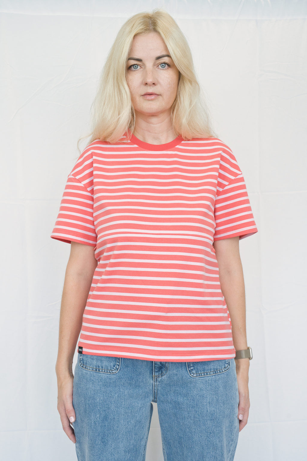 Red & Purple Striped Breastfeeding Tee with Hidden Zip