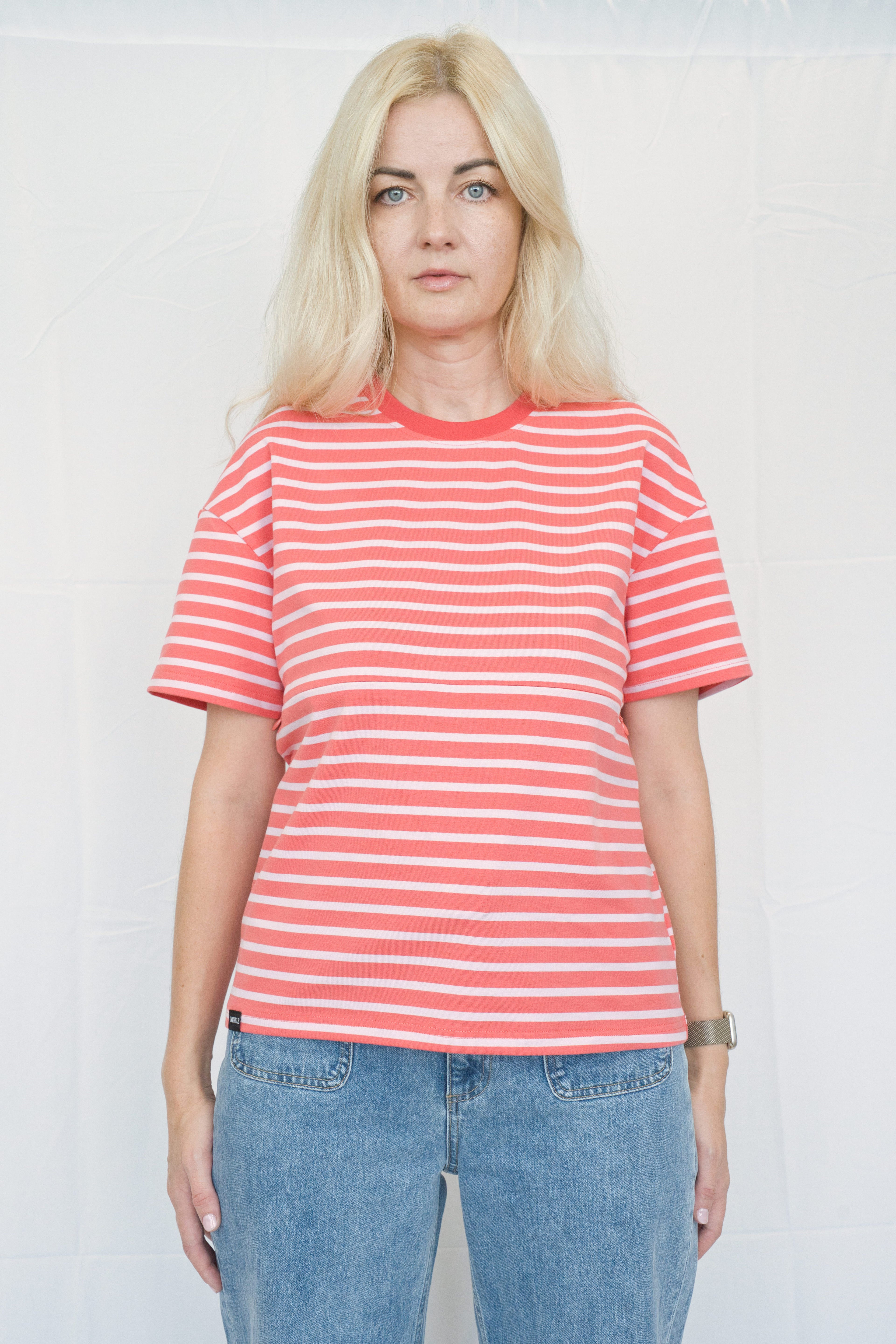 Red & Purple Striped Breastfeeding Tee with Hidden Zip