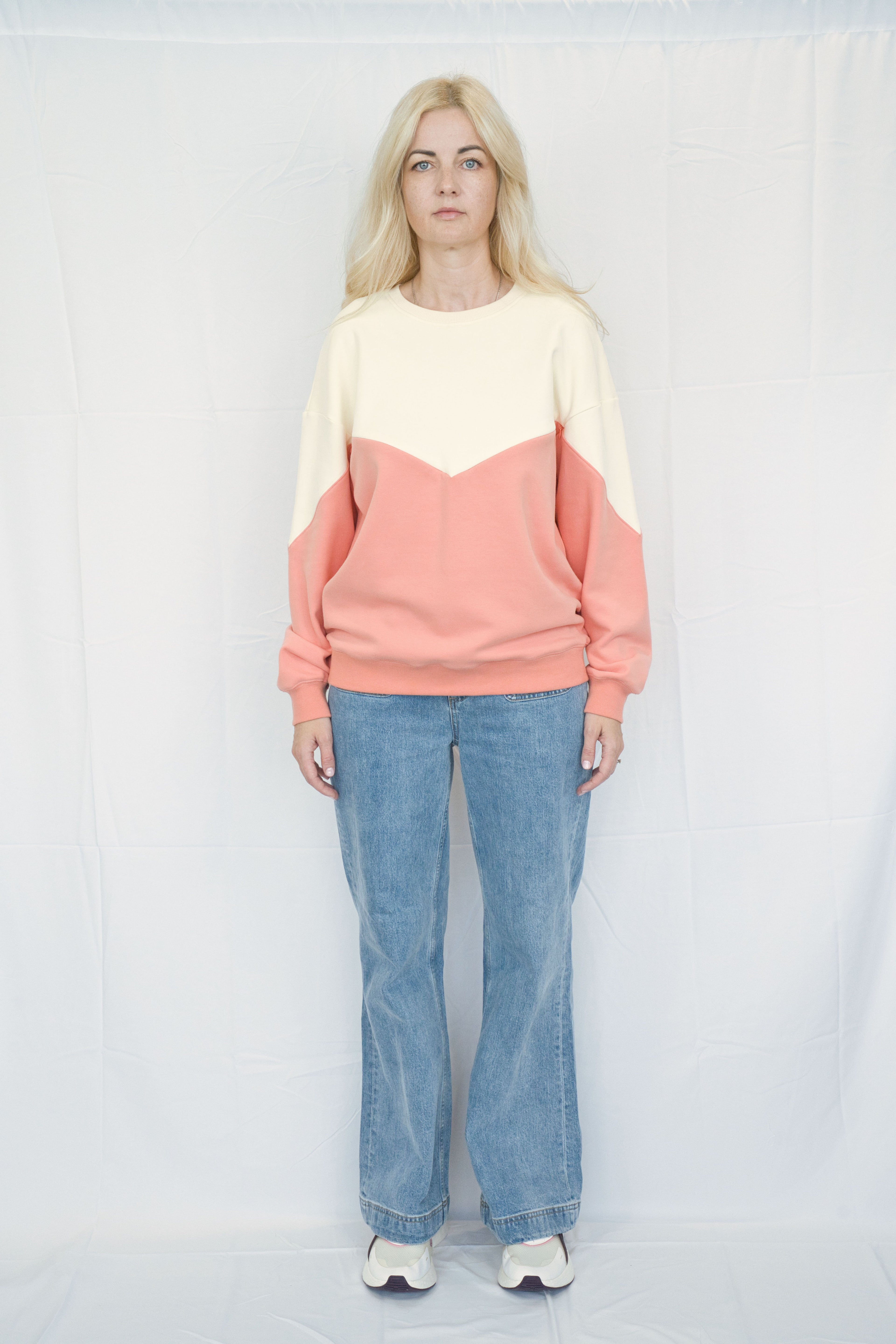 Cream & Peach Colour Block Breastfeeding Sweatshirt with hidden zip