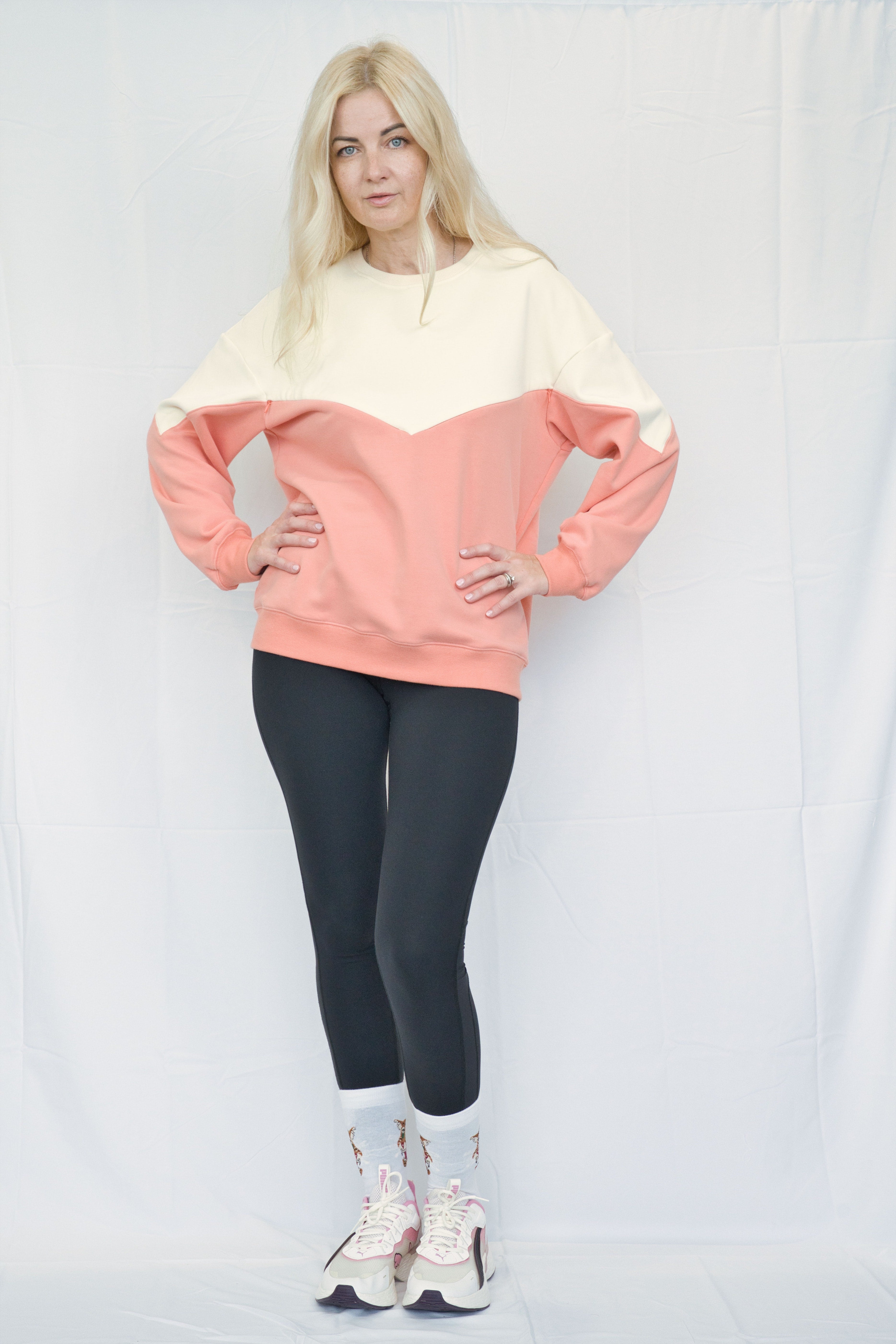 Cream & Peach Colour Block Breastfeeding Sweatshirt with hidden zip