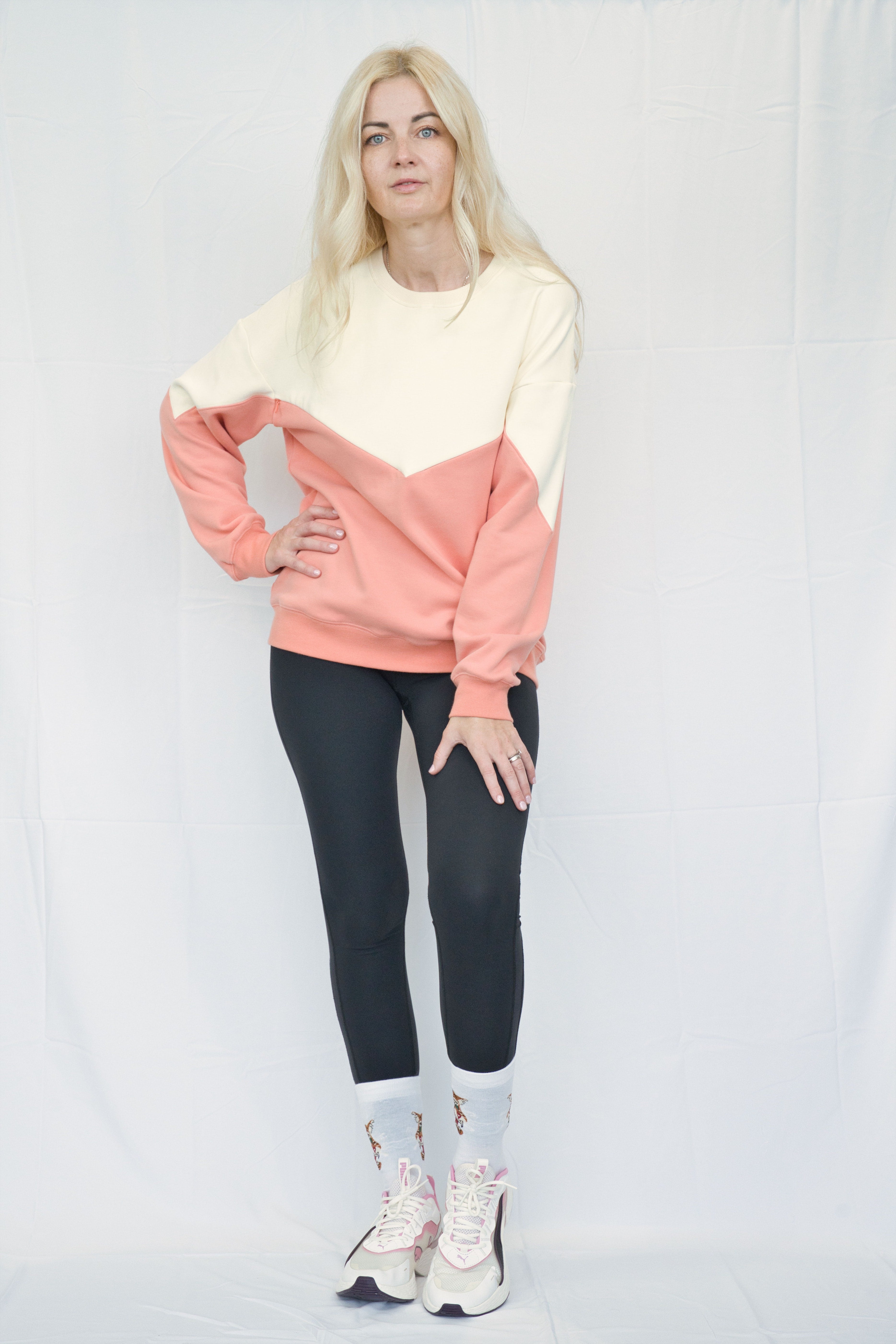 Cream & Peach Colour Block Breastfeeding Sweatshirt with hidden zip