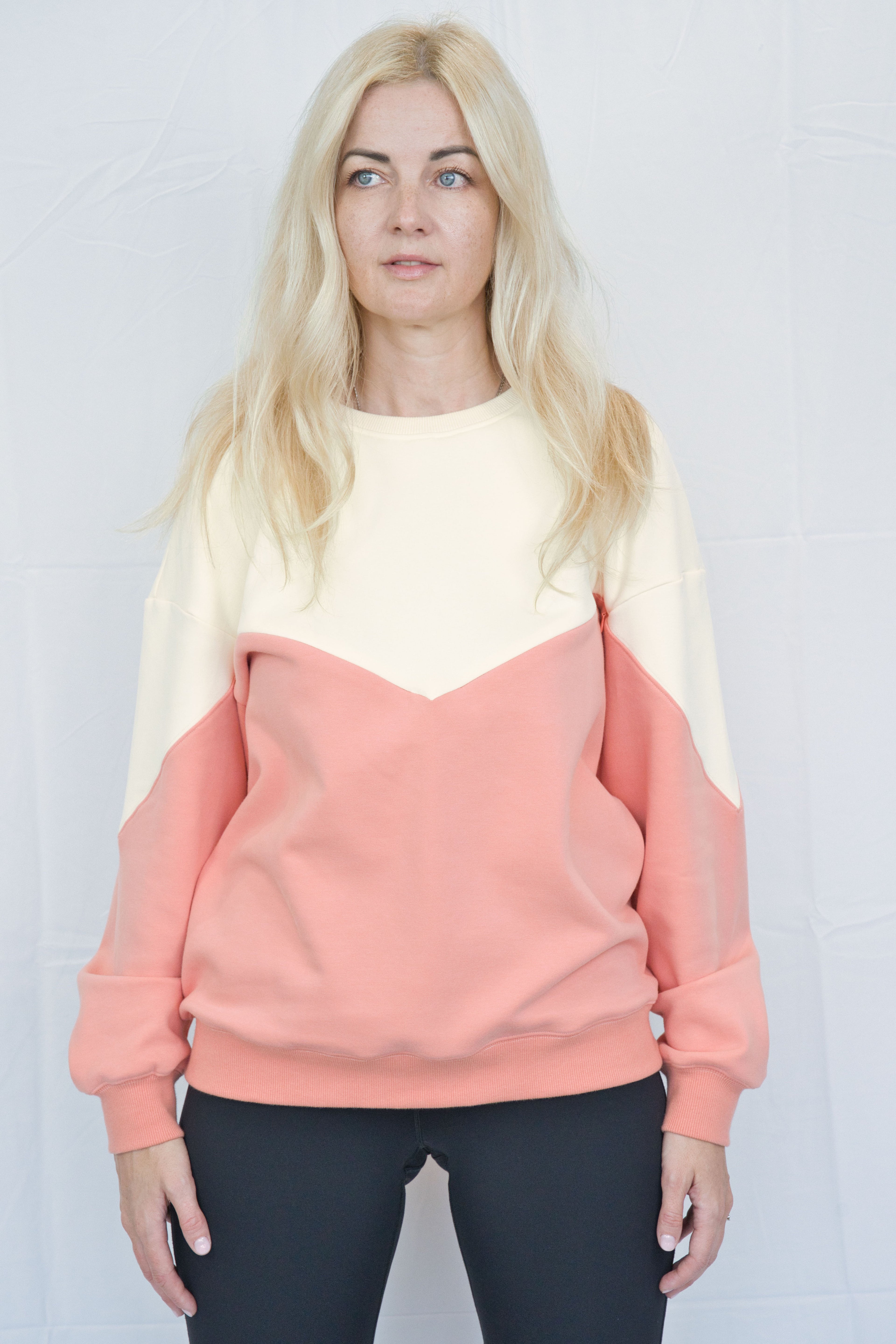 Cream & Peach Colour Block Breastfeeding Sweatshirt with hidden zip